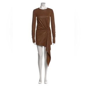 Ronny Kobo Asymmetric Crew Neck Sheath Mini Dress I Size Large I Brown